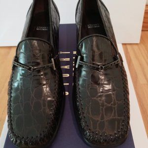 New Stuart Weitzman deep Brown (alligator finish) leather Loafers